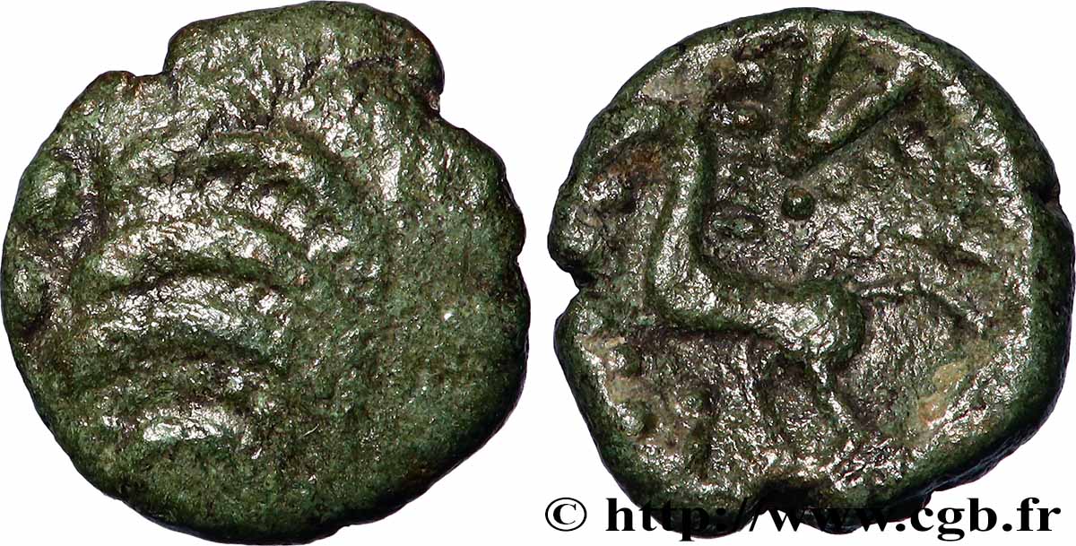 GALLIA BELGICA - REMI (Area of Reims) Quart de statère “aux segments de cercles”, cheval à gauche, en bronze XF