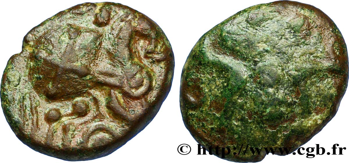 GALLIA BELGICA - AMBIANI (Regione di Amiens) Bronze au cheval et au “triskèle de chevaux” MB