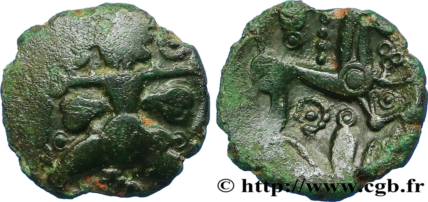 GALLIA - BELGICA - BELLOVACI (Región de Beauvais) Bronze au personnage courant, aux feuilles et aux épis BC+