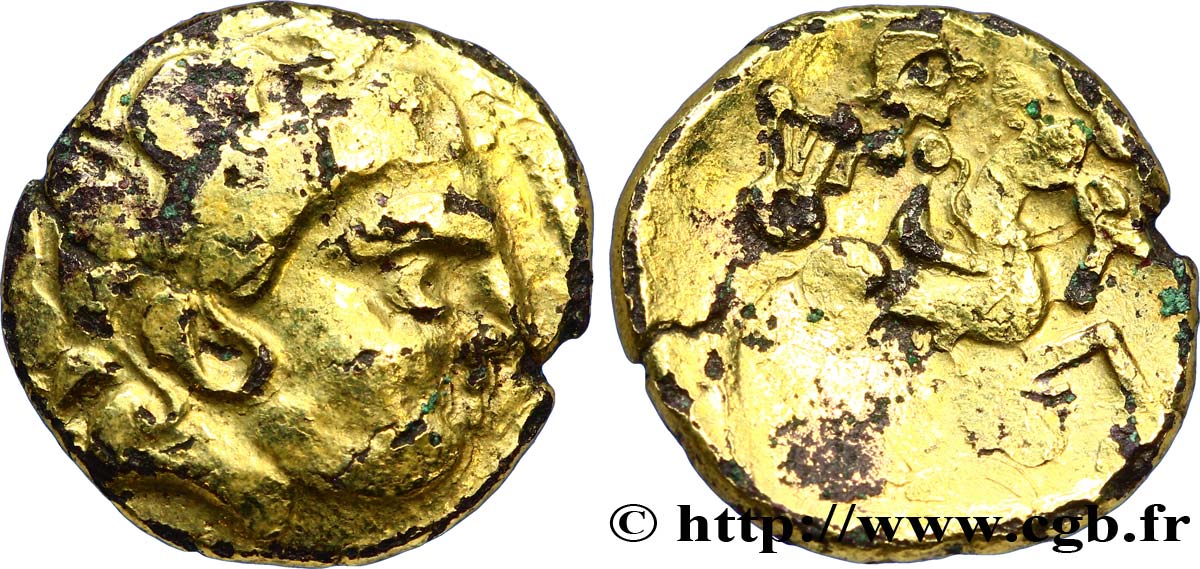 GALLIA - CARNUTES (Area of the Beauce) Quart de statère d’or à la cavalière et à la lyre, fourré VF