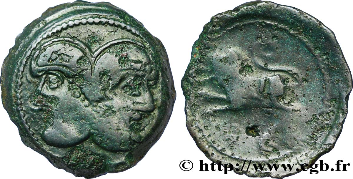 GALLIA BELGICA - SUESSIONES (Regione de Soissons) Bronze à la tête janiforme barbue, classe I q.BB/MB