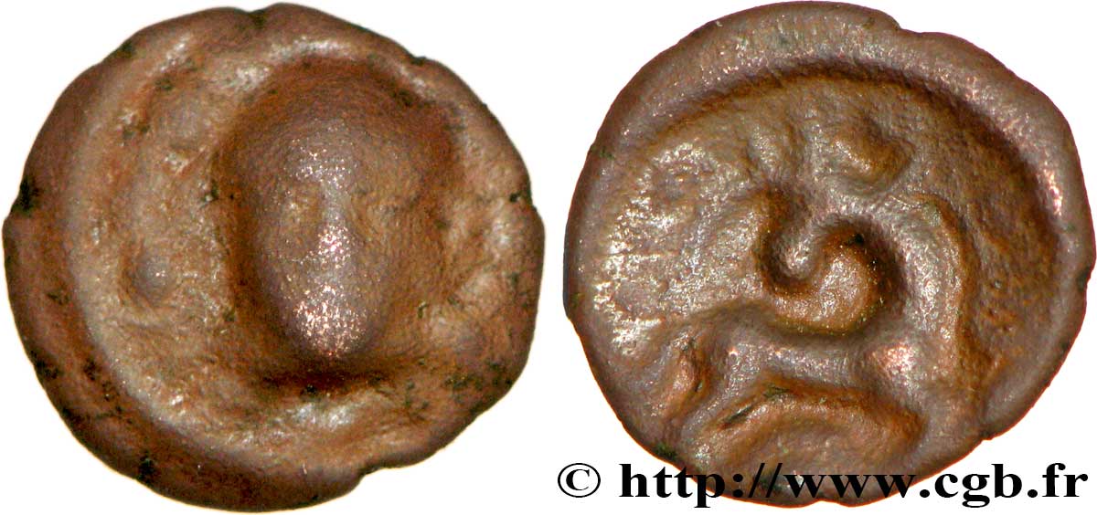 GALLIEN - BELGICA - AMBIANI (Region die Amiens) Bronze à la tête de face et au cheval retourné fSS/SS