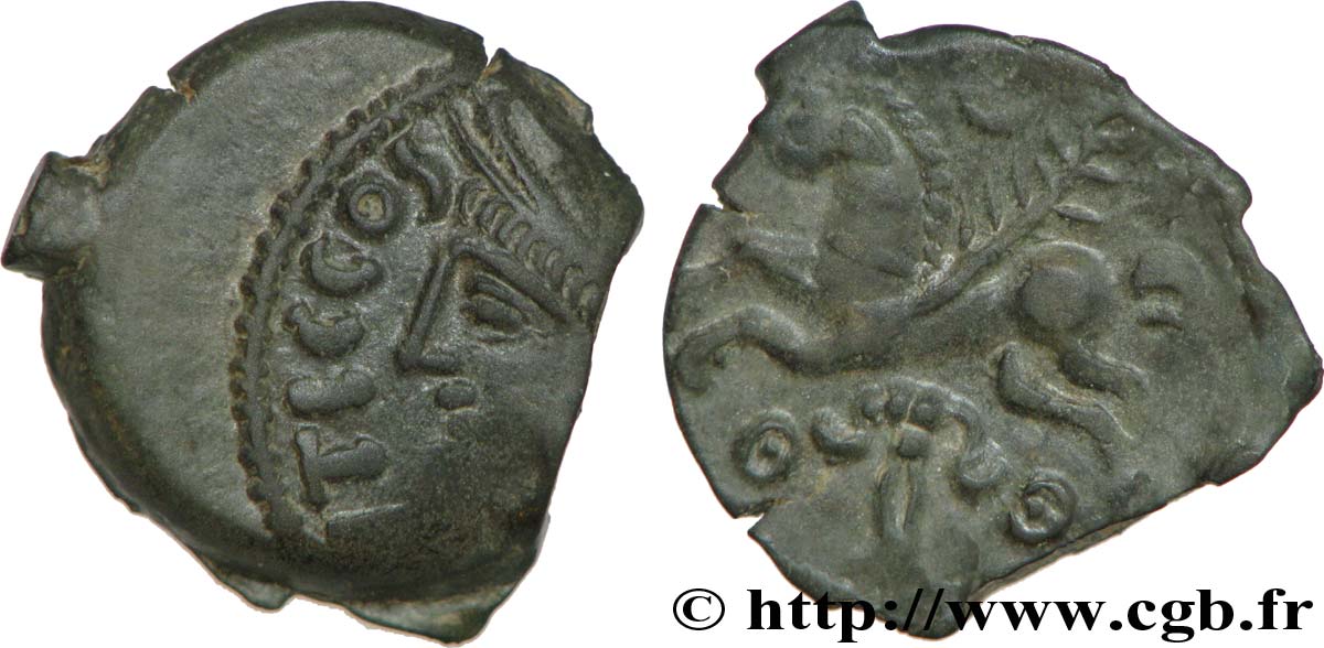 VÉLIOCASSES (Région du Vexin normand) Bronze SVTICOS, classe III à la tête casquée TTB+/TTB