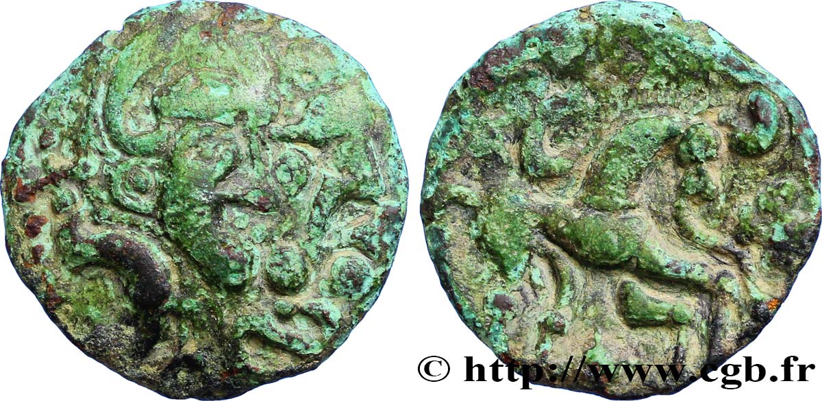 GALLIA BELGICA - BELLOVACI (Area of Beauvais) Bronze au cheval devant le visage VF