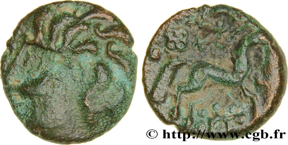 GALLIA BELGICA - AMBIANI (Regione di Amiens) Bronze à la tête humaine et au cheval q.BB