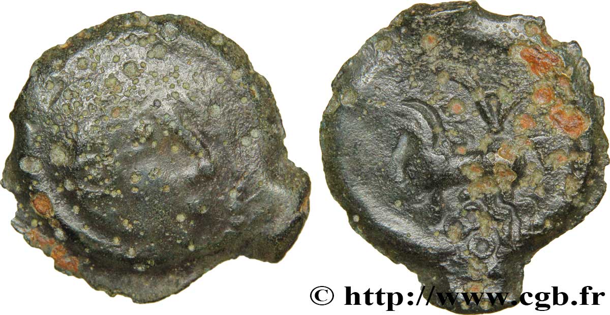 BITURIGES CUBI, INCERTI Bronze au cheval et aux trois annelets q.MB/MB