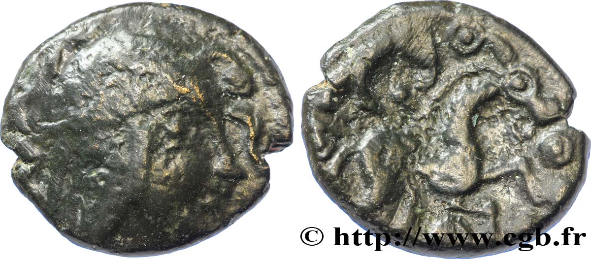 GALLIEN - BELGICA - AMBIANI (Region die Amiens) Bronze au cheval et à la tête aux cheveux calamistrés S/SS