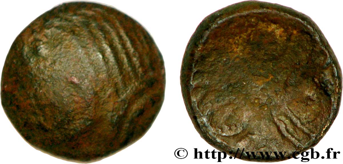 EDUENS, ÆDUI / ARVERNI, UNSPECIFIED Quart de statère de bronze, type de Siaugues-Saint-Romain VF/VF