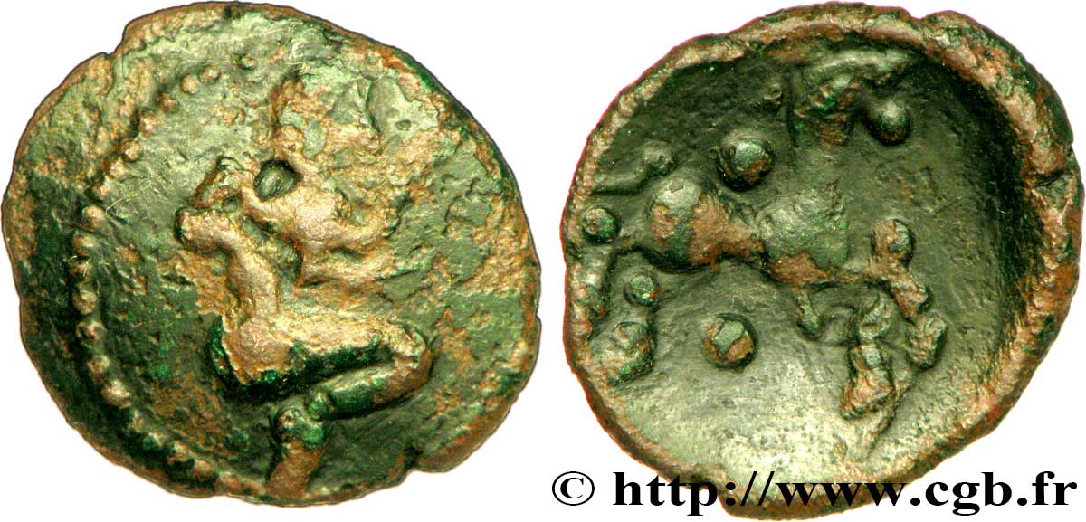GALLIA - BELGICA - BELLOVACI (Región de Beauvais) Bronze au personnage agenouillé et au cheval BC/MBC+