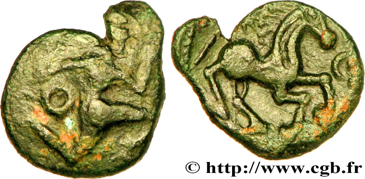 BELLOVAQUES (Région de Beauvais) Bronze au personnage courant, à l’astre TB+/TTB+