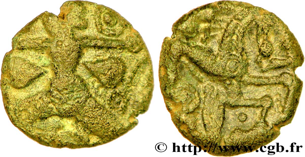 BELLOVAQUES (Région de Beauvais) Bronze au personnage courant, aux feuilles et aux épis TTB