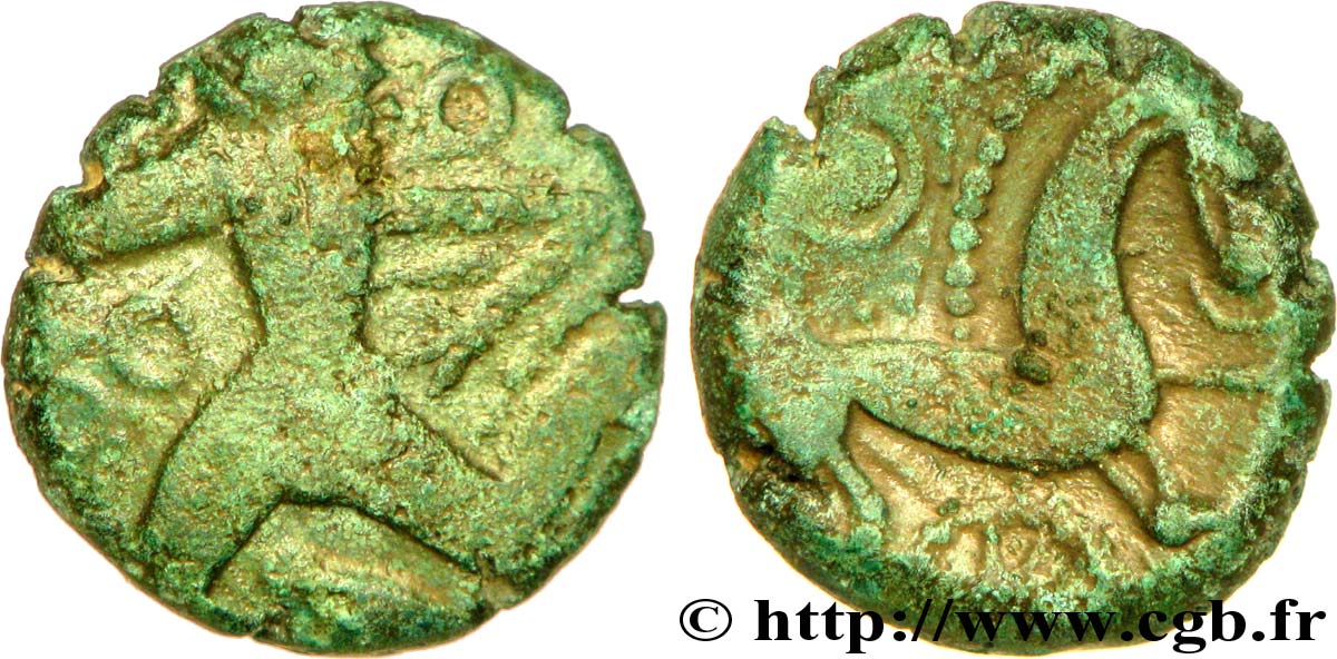 GALLIEN - BELGICA - BELLOVACI (Region die Beauvais) Bronze au personnage courant à gauche, revers à la rouelle fVZ/SS