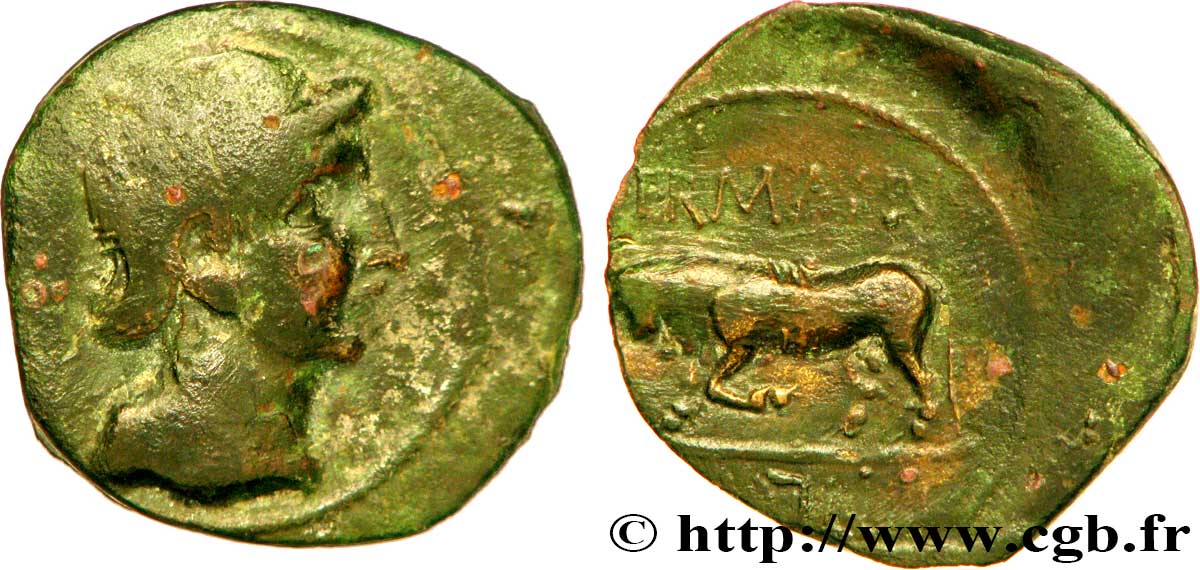 GALLIA BELGICA - REMI (Región de Reims) Bronze GERMANVS INDVTILLI au taureau (Quadrans) MBC+