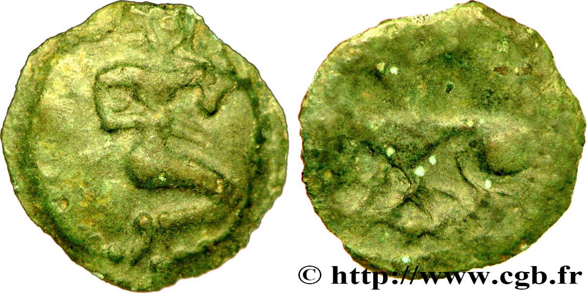GALLIA - BELGICA - BELLOVACI (Región de Beauvais) Bronze au personnage agenouillé et au sanglier MBC/BC