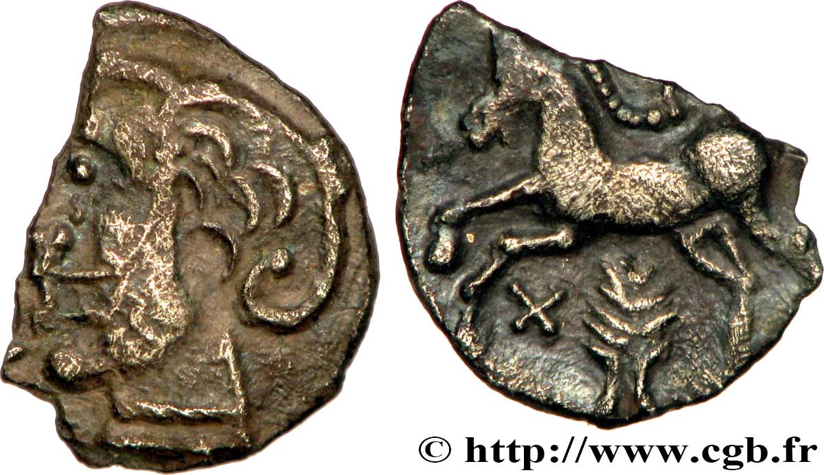 GALLIEN - BELGICA - AMBIANI (Region die Amiens) Denier d argent imité des monnaies arvernes, fragmentaire fVZ