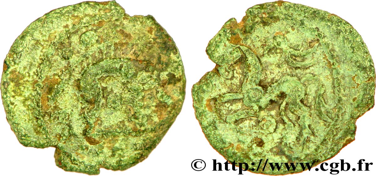GALLIA BELGICA - AMBIANI (Regione di Amiens) Bronze au sanglier et au cheval surmonté d’un oiseau, “type des dépôts d’Amiens” q.BB/q.SPL