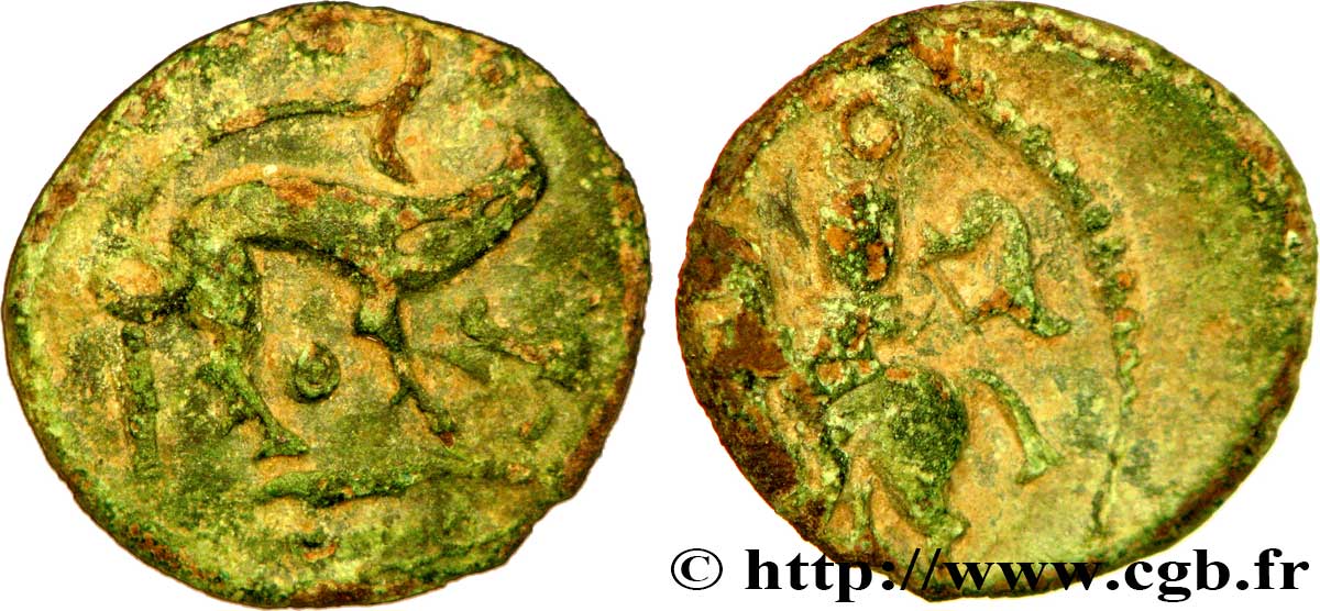 GALLIA BELGICA - AMBIANI (Regione di Amiens) Bronze au sanglier et au cavalier tenant un sanglier enseigne BB/q.BB