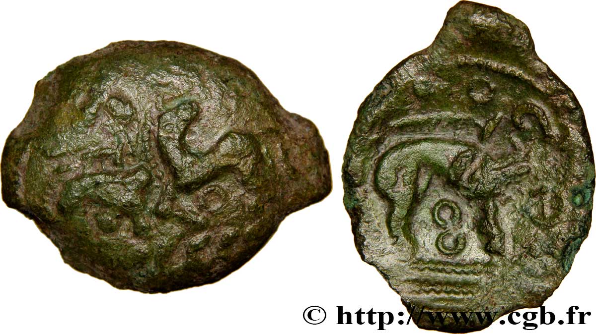 GALLIA - AULERCI EBUROVICES (Area of Évreux) Bronze aux animaux affrontés XF