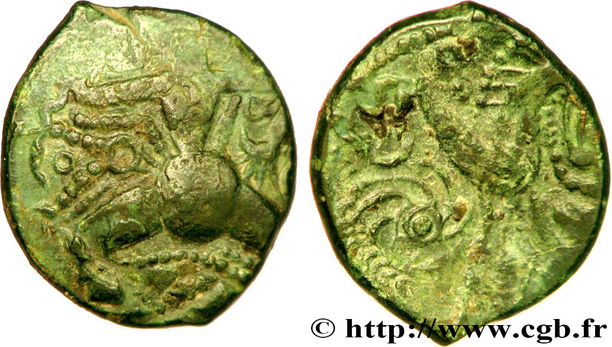 GALLIA - BELGICA - BELLOVACI (Regione di Beauvais) Bronze au personnage courant, à l’astre rayonnant BB/q.SPL