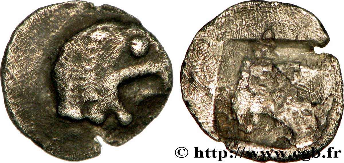 MASSALIA - MARSEILLE Hémiobole du trésor d Auriol à la tête de griffon et à la tête de lion à gauche XF/VF