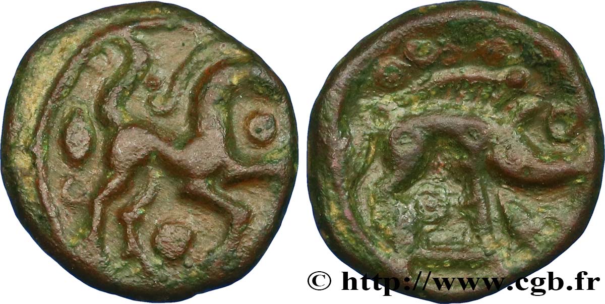 GALLIEN - BELGICA - AMBIANI (Region die Amiens) Bronze au cheval et au sanglier, “type des dépôts d’Amiens” SS