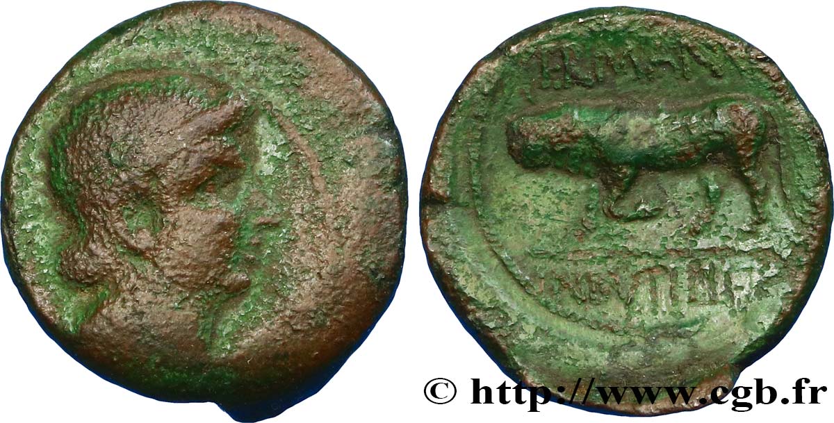 GALLIA BELGICA - REMI (Area of Reims) Bronze GERMANVS INDVTILLI au taureau (Quadrans) VF/XF
