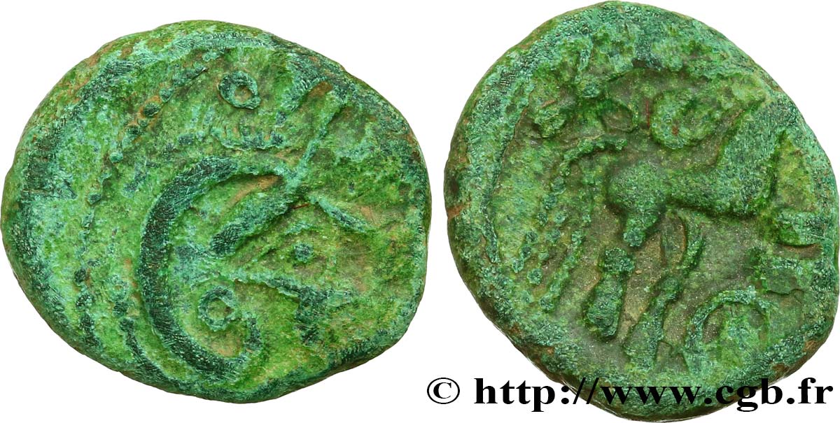 GALLIA BELGICA - AMBIANI (Regione di Amiens) Bronze à la tête casquée et au cheval à droite BB