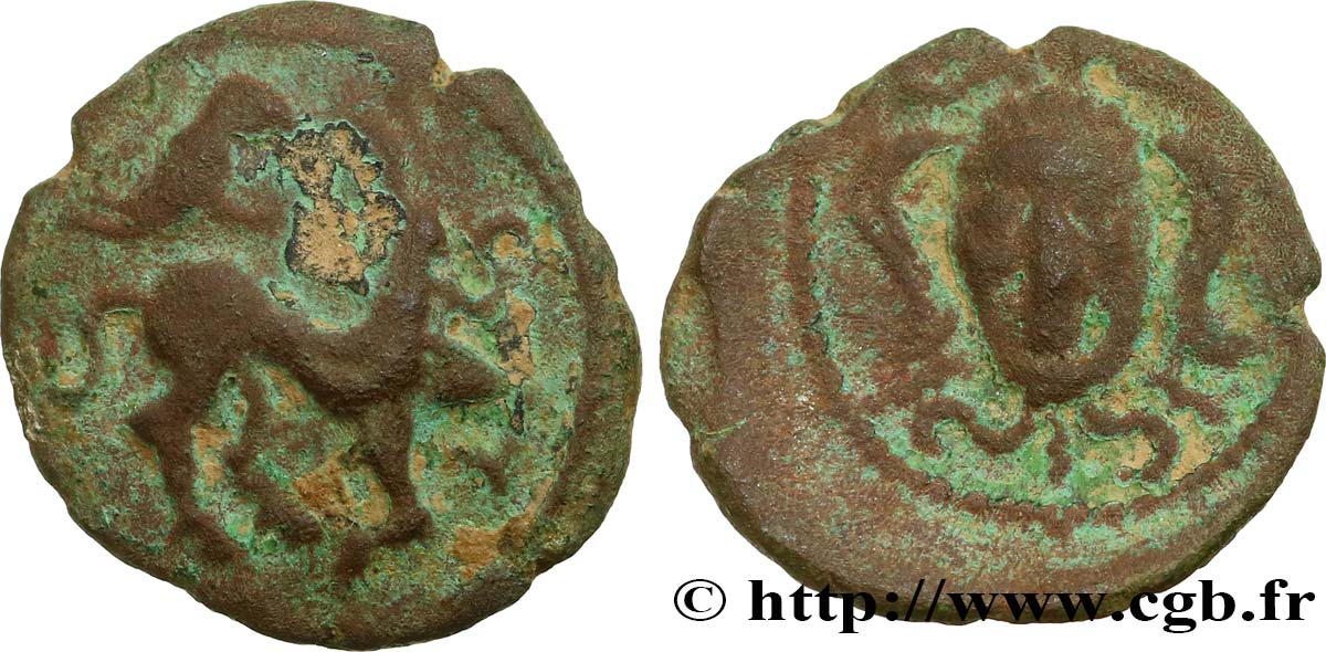 GALLIA BELGICA - AMBIANI (Regione di Amiens) Bronze à la tête de face et au cheval retourné q.BB