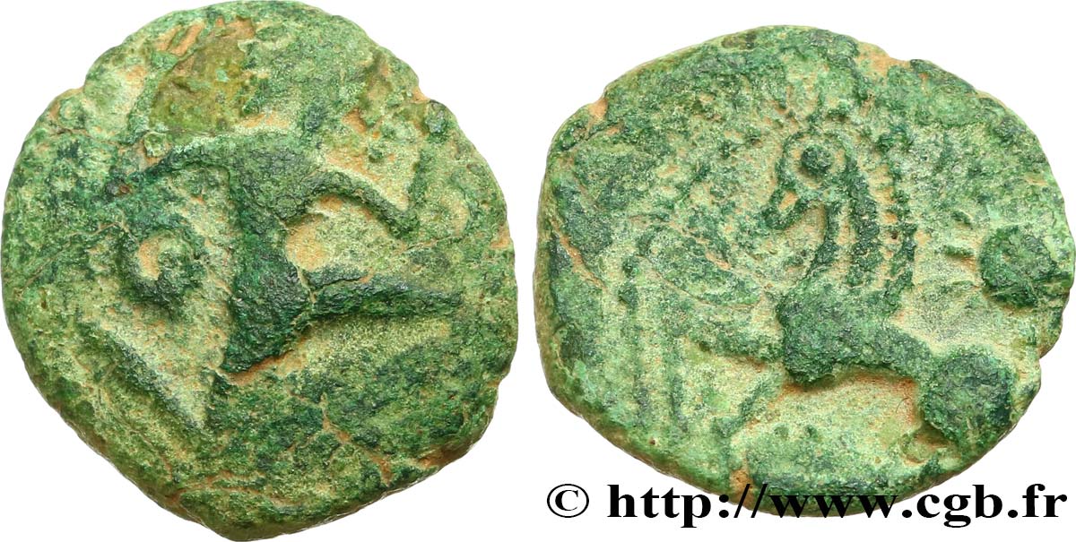 GALLIEN - BELGICA - BELLOVACI (Region die Beauvais) Bronze au personnage courant, cheval à gauche S/fSS