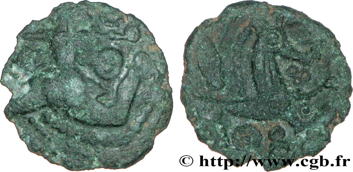 BELLOVAQUES (Région de Beauvais) Bronze au personnage courant, aux feuilles et aux épis TB+