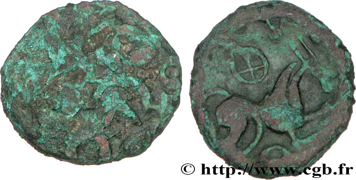 VIROMANDUI (Région du Vermandois) Bronze, imitation du statère d or à l epsilon TB+/TTB