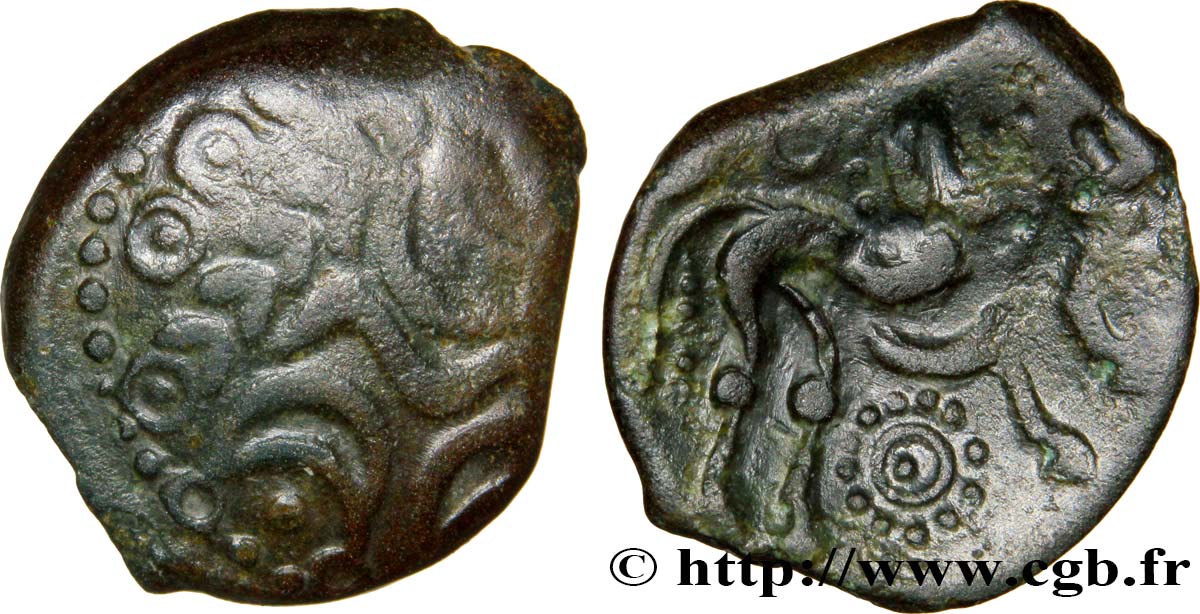 GALLIA - AULERCI EBUROVICES (Area of Évreux) Bronze au cheval, dérivé de types belges XF