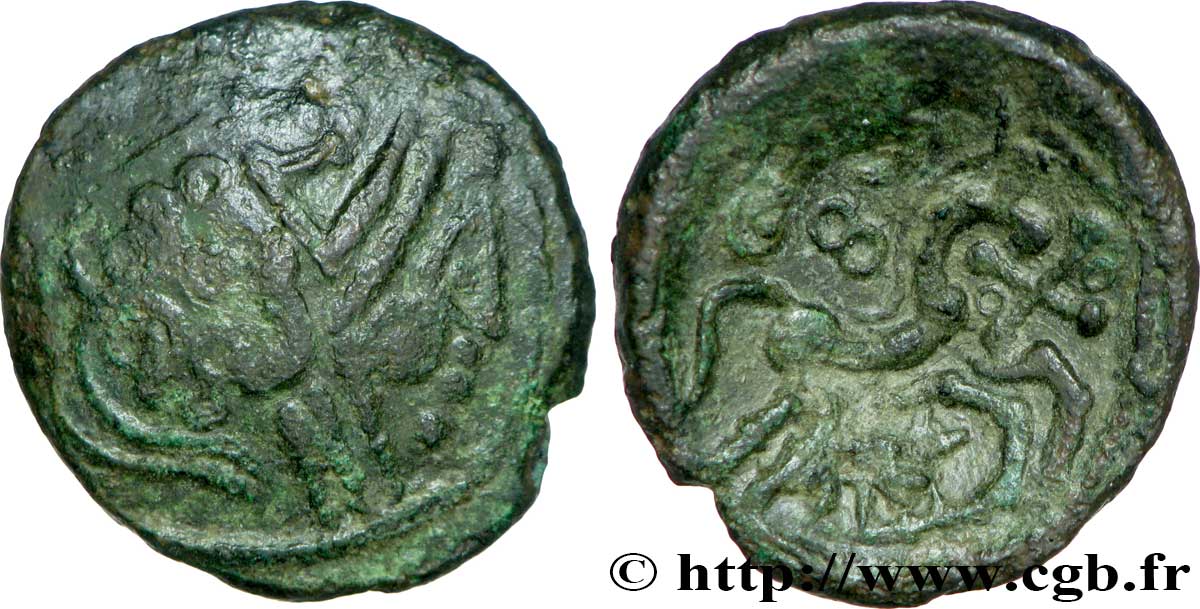 GALLIA BELGICA - AMBIANI (Región de Amiens) Bronze du type du denier scyphate BN. 8500 BC/MBC