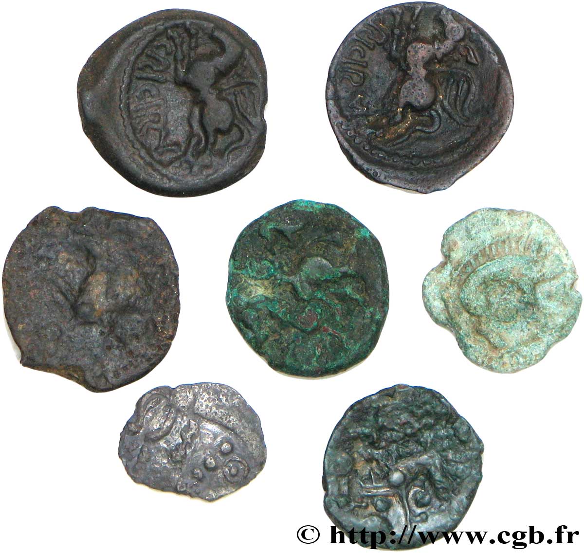 Gallia Lot de 7 monnaies de bronze et d’argent lot