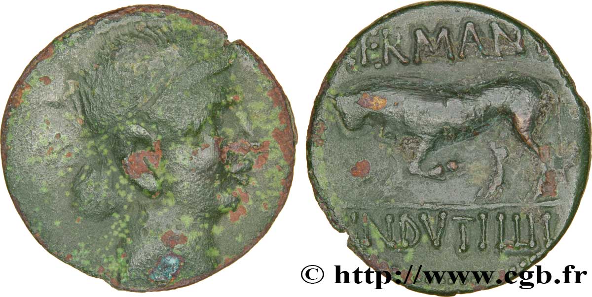 GALLIA BELGICA - REMI (Area of Reims) Bronze GERMANVS INDVTILLI au taureau (Quadrans) VF/AU