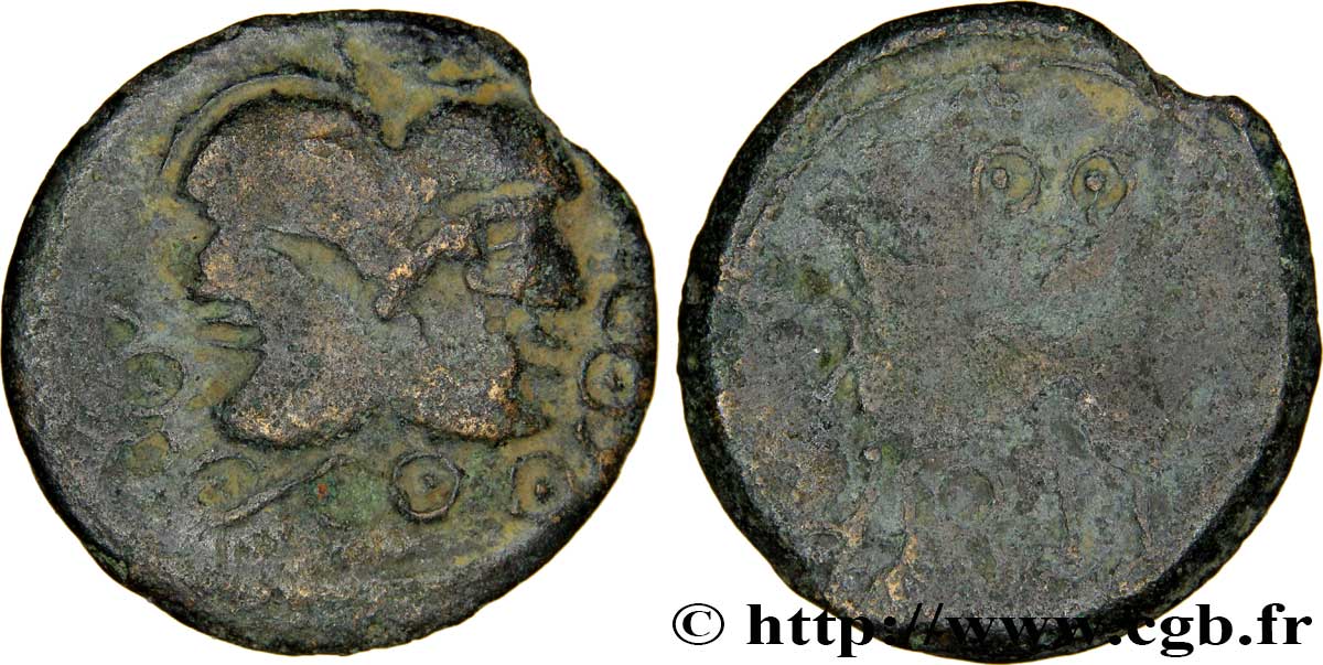 GALLIEN - BELGICA - SUESSIONES (Region die Soissons) Bronze à la tête janiforme, classe II aux annelets pointés fSS/S