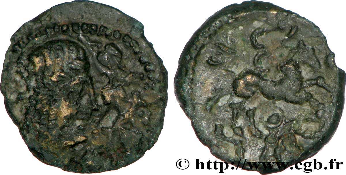 GALLIA - AULERCI EBUROVICES (Area of Évreux) Bronze à la tête d’Apollon et à la treille de vigne XF/AU