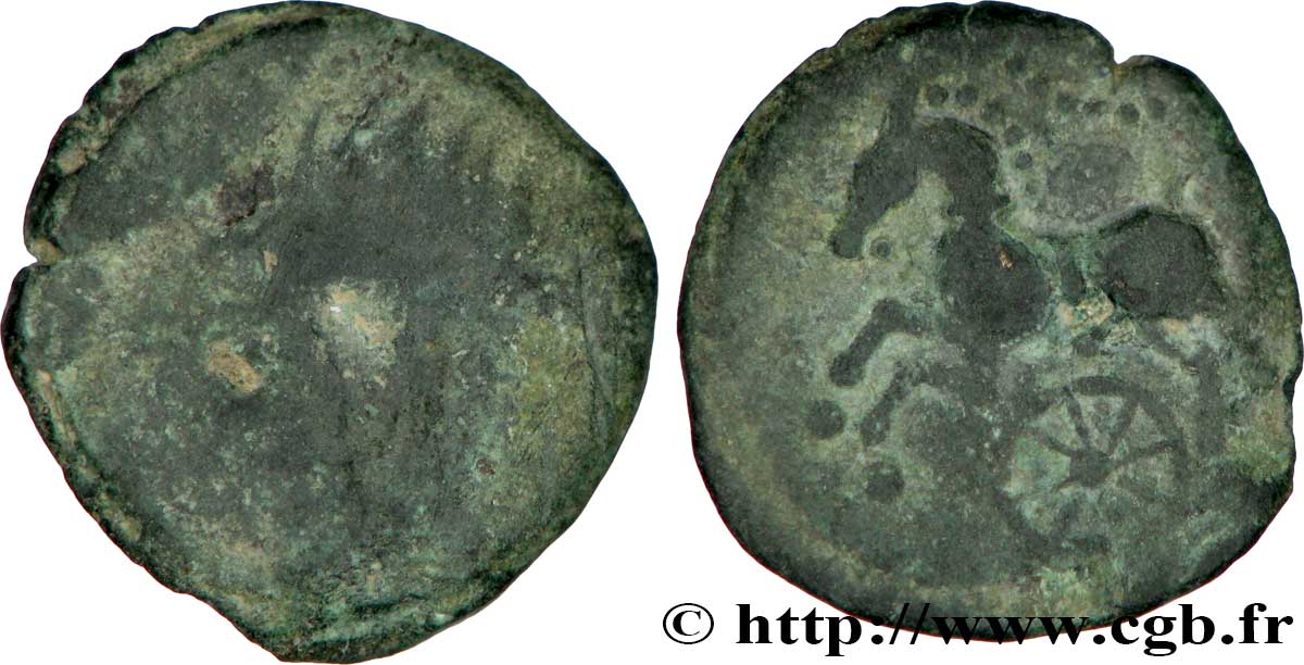 GALLIA - ÆDUI (BIBRACTE, Area of the Mont-Beuvray) Bronze au cheval et à la rouelle, de Bibracte VF/XF