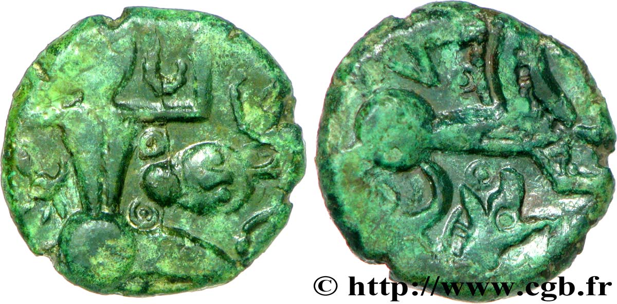 GALLIA - BELGICA - BELLOVACI (Regione di Beauvais) Bronze au personnage courant, aux sangliers et à la tête coupée q.SPL