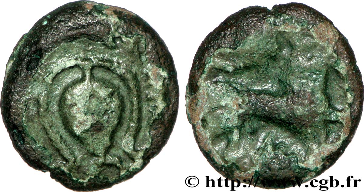 GALLIEN - BELGICA - BELLOVACI (Region die Beauvais) Bronze à la petite tête de face SS/fSS