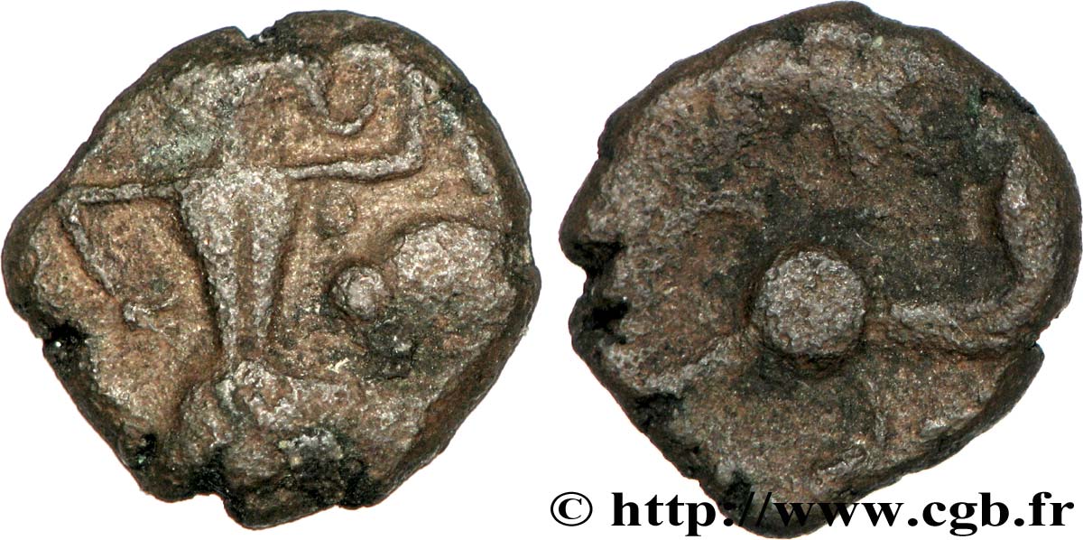 GALLIA - BELGICA - BELLOVACI (Regione di Beauvais) Bronze au personnage courant, au sanglier et à la tête coupée q.BB/MB