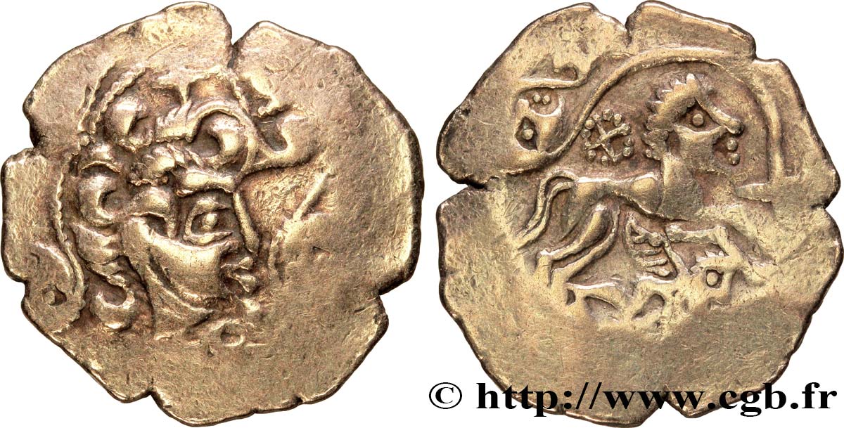 GALLIEN - ARMORICA - OSISMII (Region die Carhaix - Finistère) Statère dit “au personnage recroquevillé”, var. 8 au cheval à droite fVZ