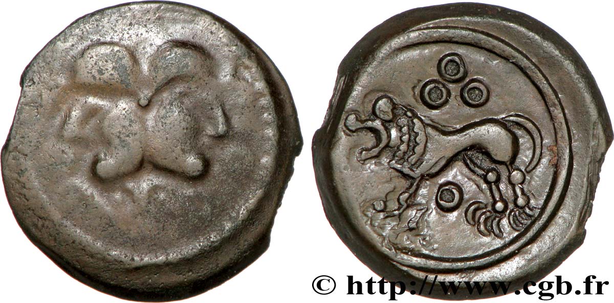 GALLIA BELGICA - SUESSIONES (Regione de Soissons) Bronze à la tête janiforme, classe II BB/MS