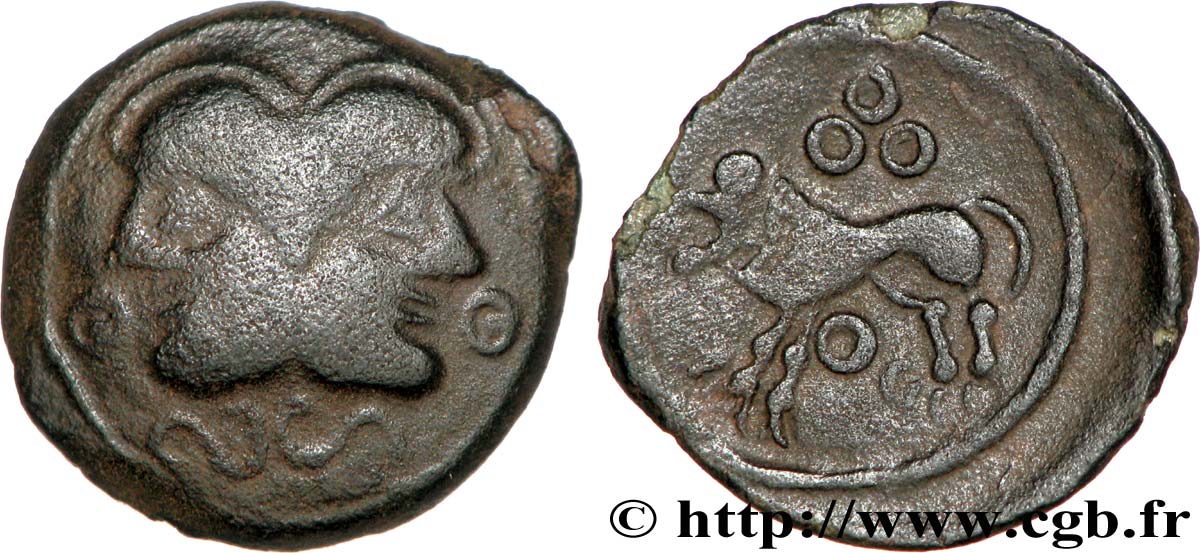 GALLIEN - BELGICA - SUESSIONES (Region die Soissons) Bronze à la tête janiforme, classe II SS
