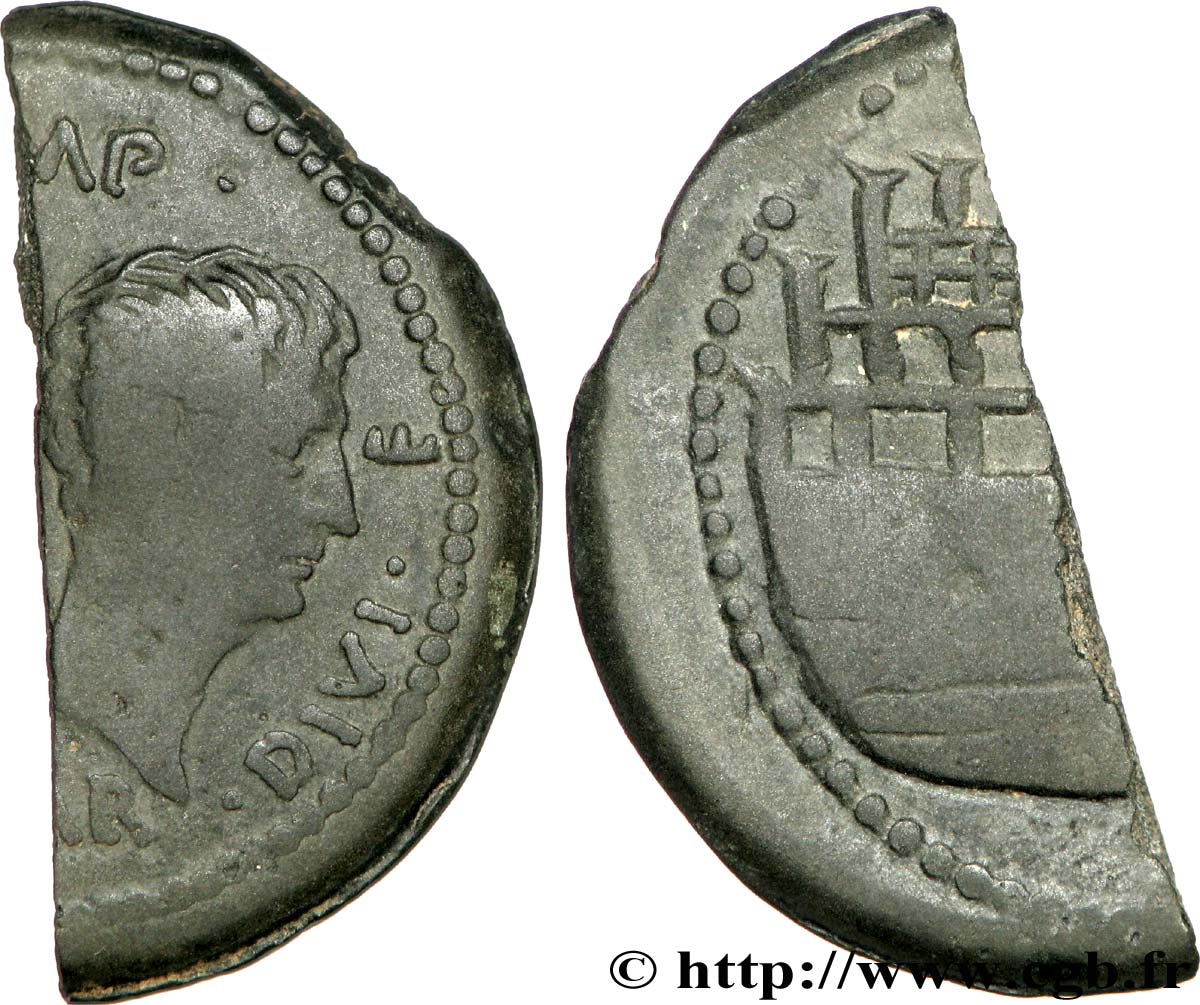 GALLIA - VIENNA - VIENNE - JULIUS CAESAR and OCTAVIAN Dupondius coupé en deux AU/AU