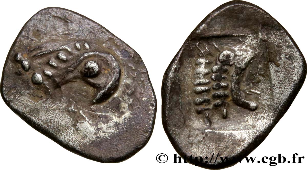 MASSALIA - MARSEILLE Hémiobole du trésor d Auriol à la tête de griffon et à la tête de lion à gauche AU/XF