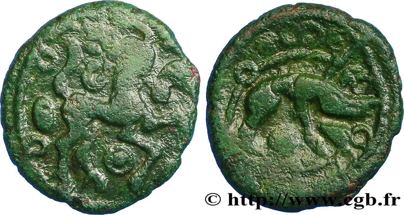 AMBIENS (Région d Amiens) Bronze au cheval et au sanglier, “type des dépôts d’Amiens” TB+/TTB