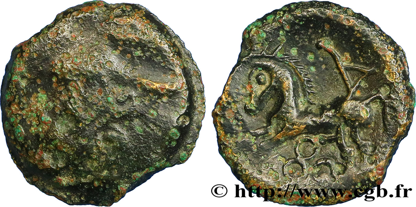 GALLIA - BITURIGES CUBI (Area of Bourges) Bronze au cheval et aux trois annelets VF/AU