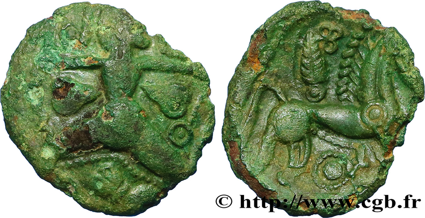 GALLIEN - BELGICA - BELLOVACI (Region die Beauvais) Bronze au personnage courant, aux feuilles et aux épis fSS/fVZ