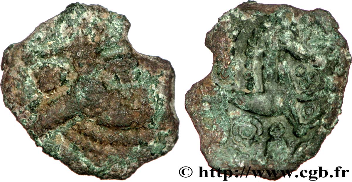 BELLOVAQUES (Région de Beauvais) Bronze au personnage courant, aux feuilles et aux épis TB